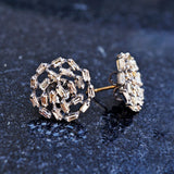 14k Gold Natural Baguette Diamond Round Stud Earrings 925 Silver Wedding Jewelry