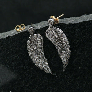 1.95 Ct Genuine Pave Diamond Angel Wings Earrings 14k Gold 925 Silver Jewelry