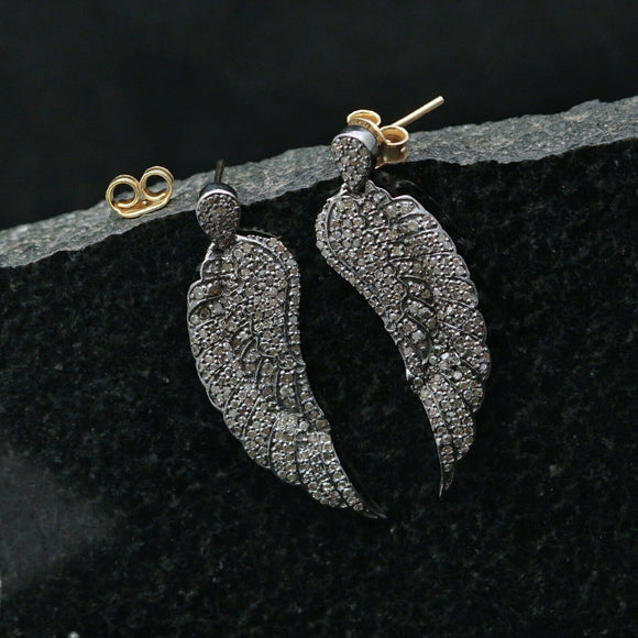 1.95 Ct Genuine Pave Diamond Angel Wings Earrings 14k Gold 925 Silver Jewelry