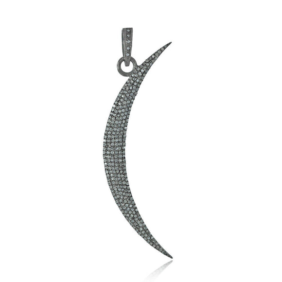 Natural Pave Diamond Crescent Moon 925 Silver 18