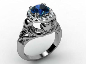 Vintage Skull Design 1.60 Ct Blue Round Wedding Engagement Ring Sterling Silver