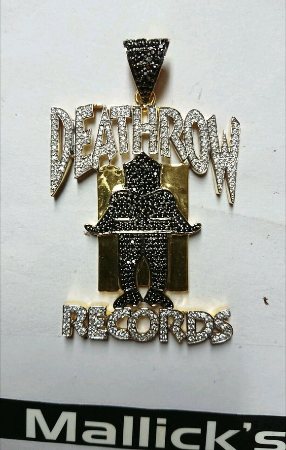 HipHop Style Pendant Dethrow-records black&white Diamond StuddedSterling Silver