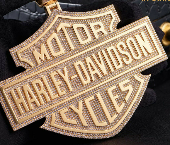 HipHop Style Pendant HARLEY-DAVIDSON Logo cum symbol Diamond STUDDED 925 SILVER