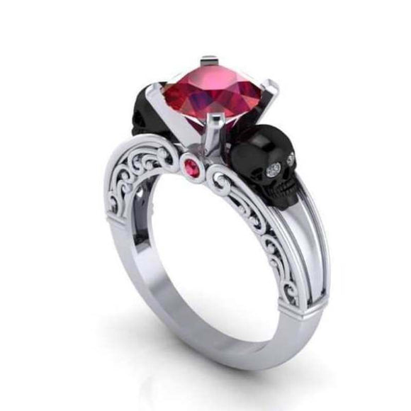 1.40 Ct Pink Round Cut Black Skull Engagement Wedding Ring 925 Sterling Silver