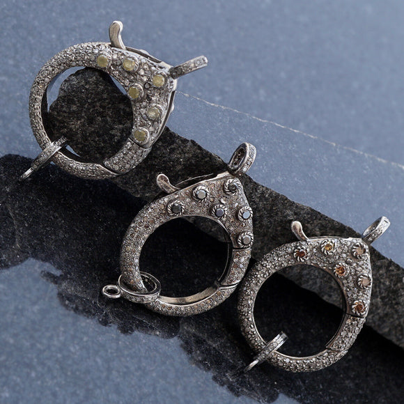 Double Side Pave Diamond 925 Silver Beautiful Lobster Clasp Finding Jewelry FI-2