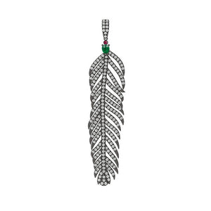 Ruby Emerald Pave Diamond Leaf Pendant Handmade Solid Sterling Silver Jewelry