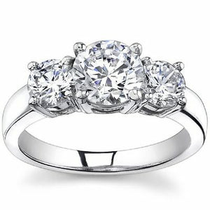 1.50 CT Loose Moissanite 4 Prong 3-Stone Engagement Ring 14K White Gold over