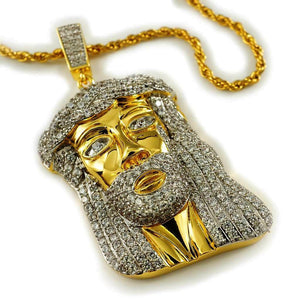 Holy Jesus Pendant Diamond Studded Gold Finish HipHop Chain 925 Sterling Silver