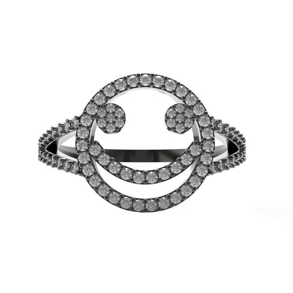 0.46cts Natural Pave Diamond Solid 925 Silver Emoji Smiley Ring Jewelry Size 8