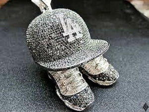 Big HipHop Style Pendant LA Cool Hat and Shoes Design Solid Sterling Silver