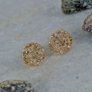 Natural Pave Diamond Round Stud Earrings 14k Yellow Gold Fine Jewelry EAR STUDS