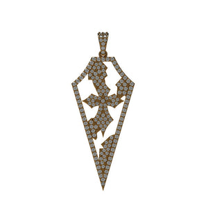 Natural Pave Diamond Handmade 14kt Yellow Gold Rhombus Design Pendant Jewelry