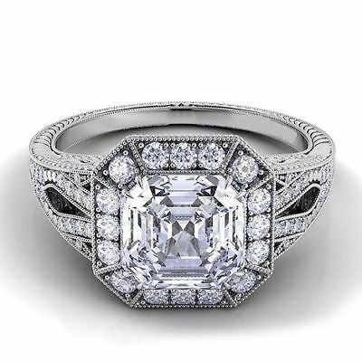 Asscher Near White 2.33Ct Moissanite Engagement Wedding 925 Sterling Silver ring