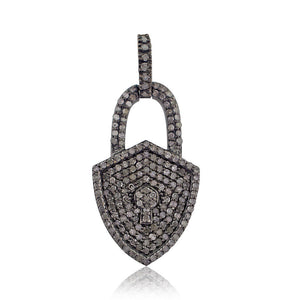 Natural Pave Diamond 925 Solid Silver Lock 18" Chain Pendant Jewelry PE-64SWD