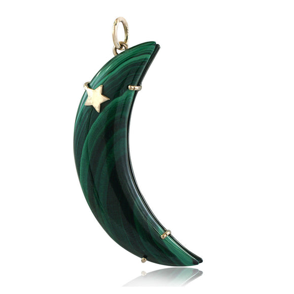 39.55ct Natural Malachite Crescent Moon 925 Silver Gold Pendant Jewelry PEMJ-619