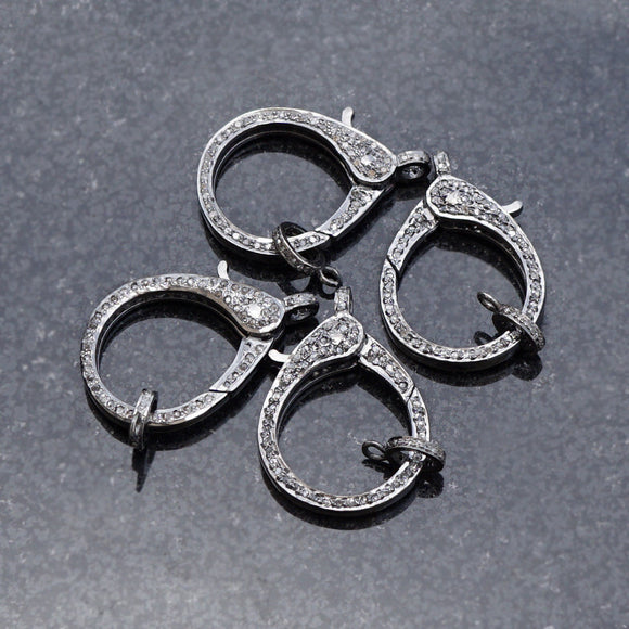 Genuine Pave Diamond Lobster Clasp Finding 925 Sterling Silver Jewelry Locks