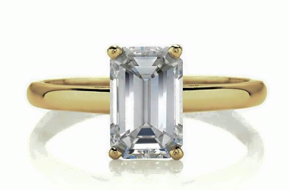 Classic 10 Ct White Emerald Cut Promise Engagement Wedding Ring Sterling Silver