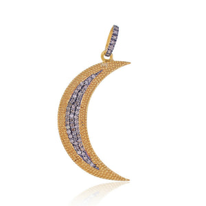 Natural Pave Diamond 925 Silver Gold Plated Half Moon Pendant Jewelry PEMJ-947