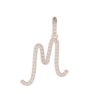 Fine 14k Rose Gold M Alphabet Initial Charm Genuine Pave Diamond Pendant Jewelry