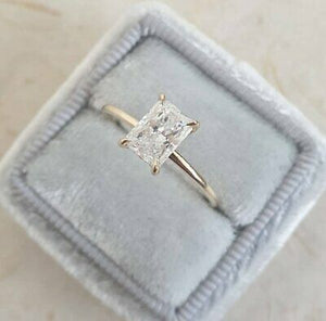 1.55 Ct Moissanite Diamond Engagement Solitaire Radiant 14K Yellow gold Ring