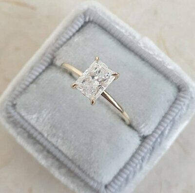 1.55 Ct Moissanite Diamond Engagement Solitaire Radiant 14K Yellow gold Ring