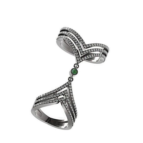 0.88ct Natural Pave Diamond Emerald Solid 925 Silver Knuckle Armor Ring Jewelry