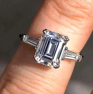 3.10 Ct Emerald Cut Moissanite Halo Engagement & Anniversary Ring 14K White Gold