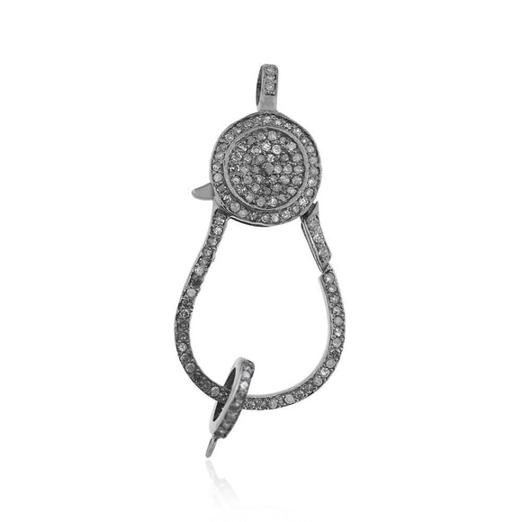 925 Sterling Silver Natural Pave Diamond Lobster Clasp Finding Jewelry FIMJ-217