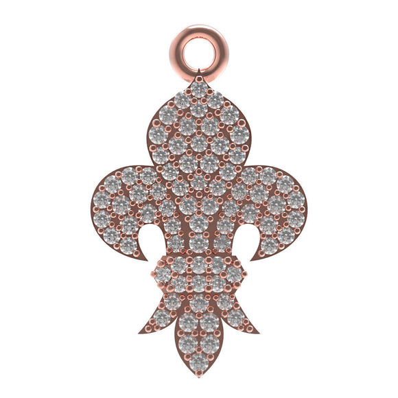 14k Gold Natural Micro Pave Diamond Fleur De Lis Connector Charm Finding Jewelry