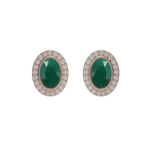 Natural Emerald Oval Pave Diamond 14k Rose Gold Stud Earrings Jewelry EA-473R