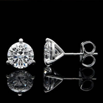 2.00 ct Near White Round Moissanite Stud 14K White Gold earrings for women