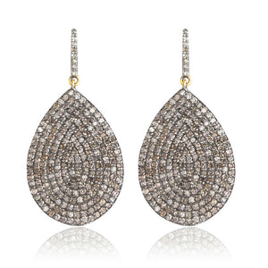 Natural Pave Setting Diamond 925 Silver Gold Handmade Dangle Earrings Jewelry