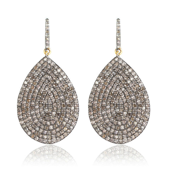 Natural Pave Setting Diamond 925 Silver Gold Handmade Dangle Earrings Jewelry