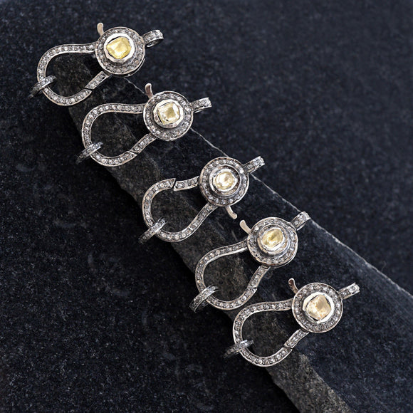 Rose Cut Polki Diamond Pave 925 Silver Lobster Clasp Claw Finding Jewelry FI-5