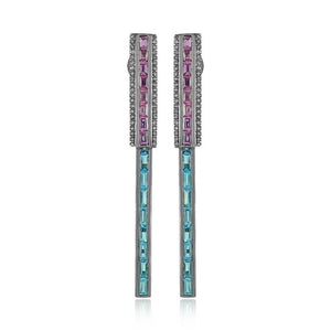 Pink Sapphire Blue Topaz Diamond 925 Silver Gold Bar Earrings Jewelry EAMJ-951