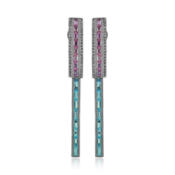 Pink Sapphire Blue Topaz Diamond 925 Silver Gold Bar Earrings Jewelry EAMJ-951