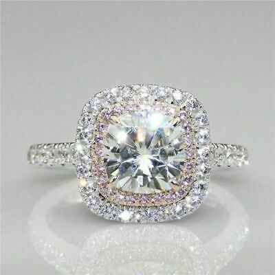 2.50 ct White Pink Round Moissanite Halo Engagement Ring Solid 10K White Gold