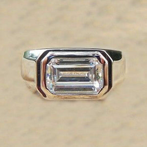 2 Ct Emerald Cut Moissanite Mens Solitaire Engagement Ring 925 Sterling Silver