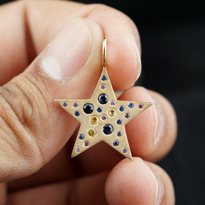 Solid 925 Silver Multi Sapphire Star Pendant Gold Plating Matte Finish Jewelry