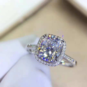 2.50 Ct Cushion-Cut Moissanite Diamond Halo Engagement Ring Solid 10K White Gold