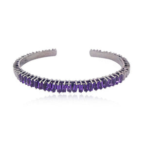 Natural Purple Amethyst Baguette Gemstone 925 Sterling Silver Bangle Jewelry