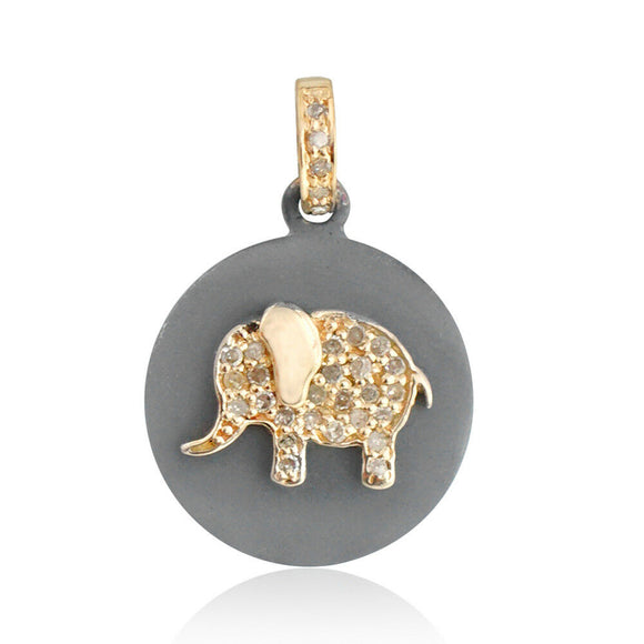 925 Silver Gold Genuine Pave Diamond Elephant Beautiful Pendant Jewelry FIMJ-323