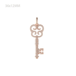 Natural Pave White Diamond Solid 14k Rose Gold Magical Key Pendant Fine Jewelry