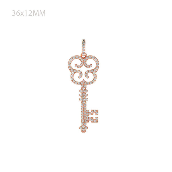 Natural Pave White Diamond Solid 14k Rose Gold Magical Key Pendant Fine Jewelry