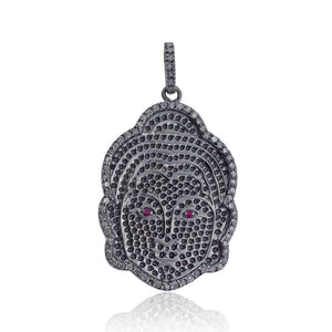 Genuine Pave Diamond Ruby Gemstone 925 Silver Buddha Pendant Jewelry PEMJ-894