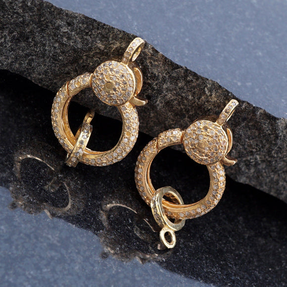 925 Silver Gold Plated Natural Pave Diamond Clasp Lobster Finding Jewelry FI-20