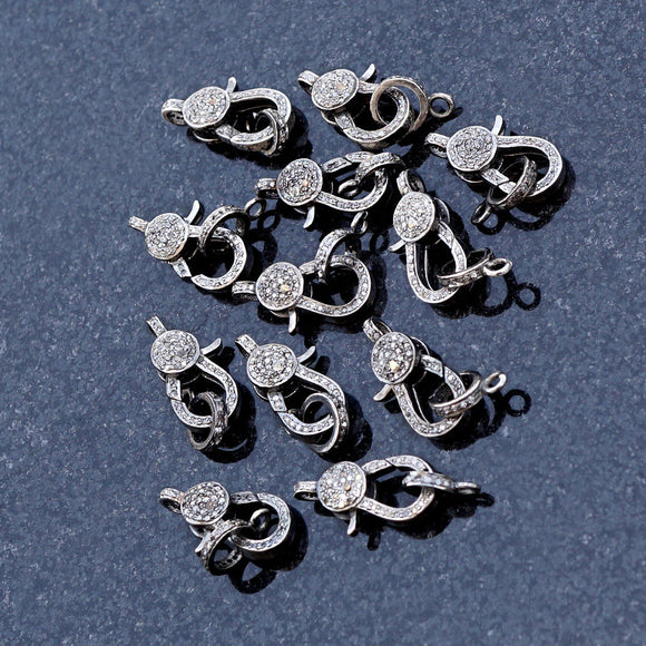 Beautiful Pave Diamond 925 Solid Silver Clasp Lobster Lock Finding Jewelry FI-29