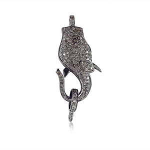 Natural Pave Diamond 925 Solid Silver Elephant Lobster Clasp Finding Jewelry