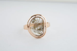 1.015ct 14k Rose gold filled 925 Sterling Silver Brown Slice Diamond Ring with hammered band, Natural Diamond, Slice Diamond Women Rings