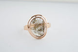 1.015ct 14k Rose gold filled 925 Sterling Silver Brown Slice Diamond Ring with hammered band, Natural Diamond, Slice Diamond Women Rings